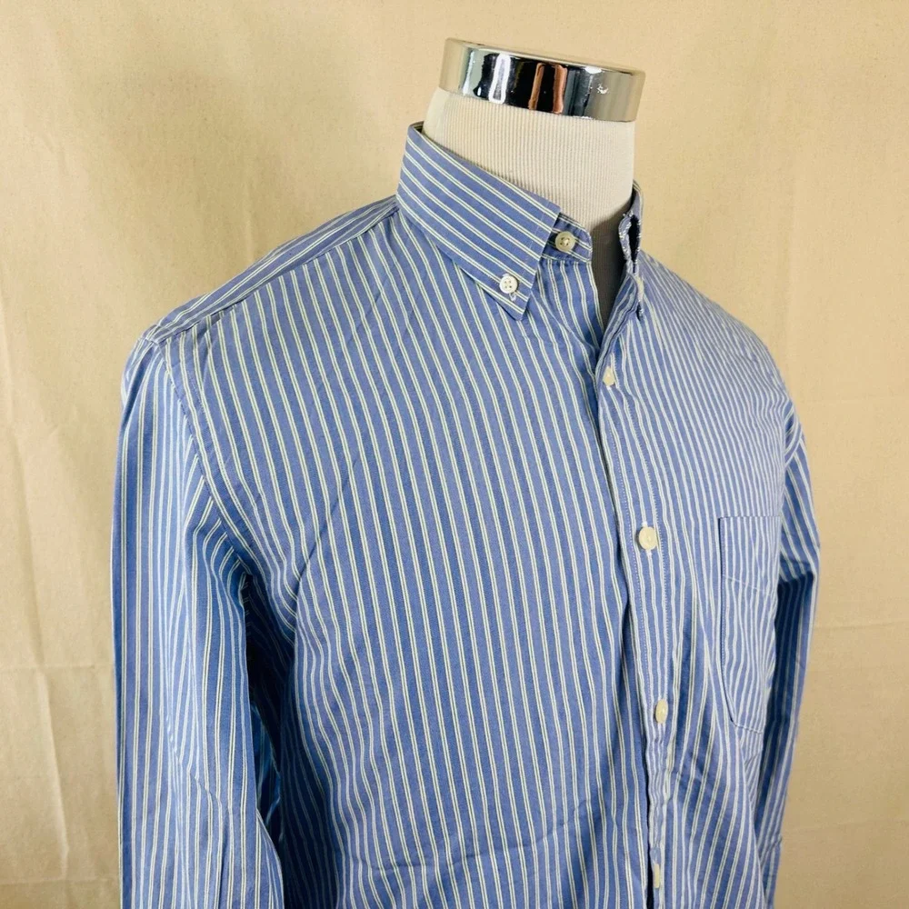 J. Crew Medium Haberdashery Button Down Shirt Blue Striped 80s 2 Ply Cotton Mens